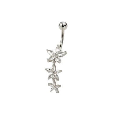 Navelpiercing met drie marquise-bloemen in hanger