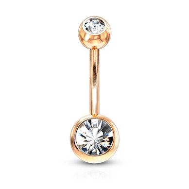 Roodgoud gecoate navelpiercing met een steen