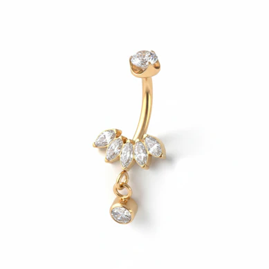 Titanium navel ring met marquise steen en hangertje
