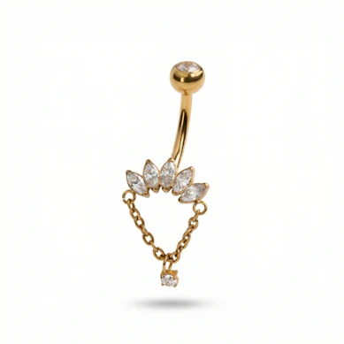 Titanium navel ring met marquise stenen en bedel aan ketting