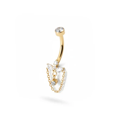 Titanium navelring met lotusbloem en ketting