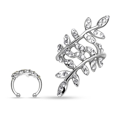 Earcuff met steenbezette bladeren