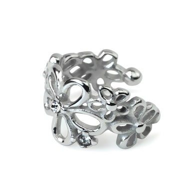 Earcuff met bloemen van chirurgisch staal