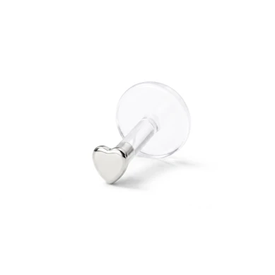 Labret uit 14 karaats goud met hartje-14k witgoud / PTFE