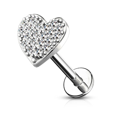 Labret met inwendig schroefdraad en steenbezet hartje