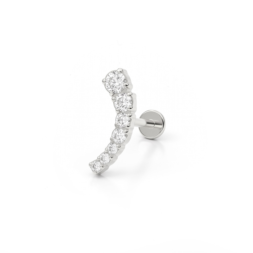 Titanium push-in labret met gebogen top en steentjes