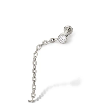 Sierlijke titanium labret met steentje en hangertje