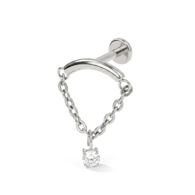 Labret met gebogen staafje, kettinkje en hangertje