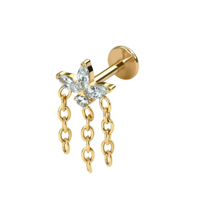 Bloemenlabret van titanium met kettinkjes