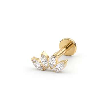 Titanium labret met vier marquise stenen