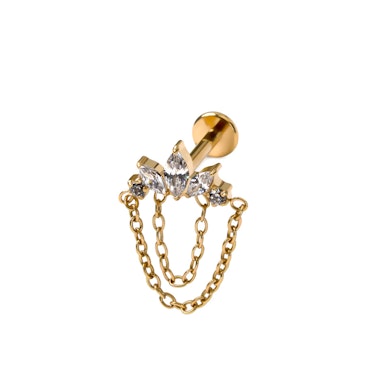 Titanium labret met stenen en kettingen