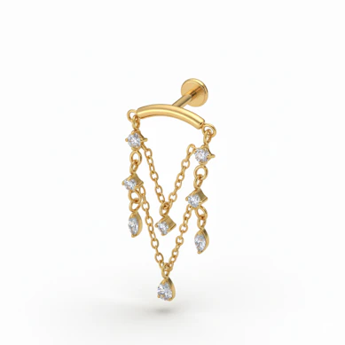Titanium labret met chandelier-hangertjes