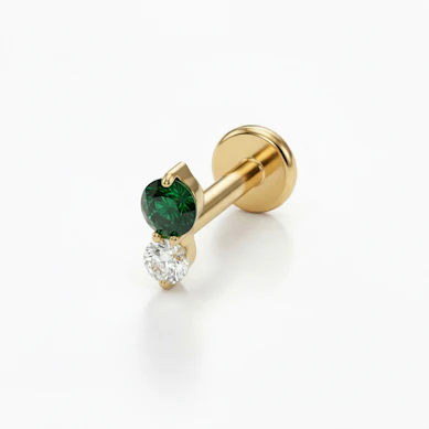 Fijne titanium labret met duo steentjes