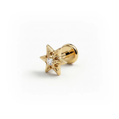 Titanium labret met getextureerde ster en steentje