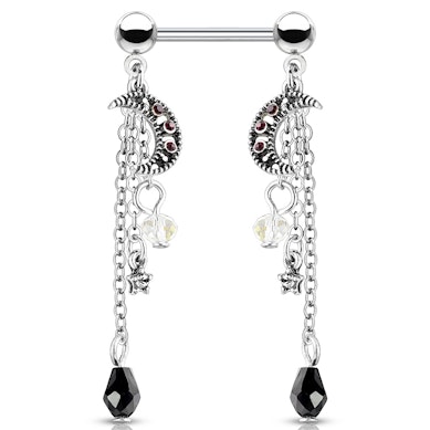 Tepelpiercing met sterren en maantjes als hanger