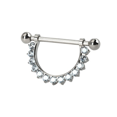 Titanium tepel barbell met halve cirkel met CZ stenen
