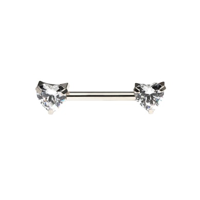 Titanium tepel barbell met hartvormige CZ stenen