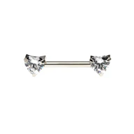 Titanium tepel barbell met hartvormige CZ stenen