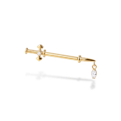 Titanium tepelbarbell met dolk en steentjes