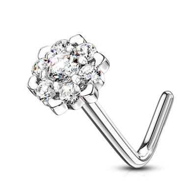 Neuspiercing uit 14 karaats goud met steenbezette lotusbloem