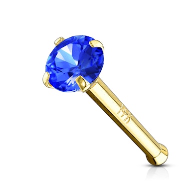 Neusstaafje uit massief 14 karaats goud met een steentje