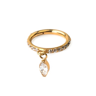 Titanium ring met scharnier gezet met steentjes en een marquise geslepen bedel