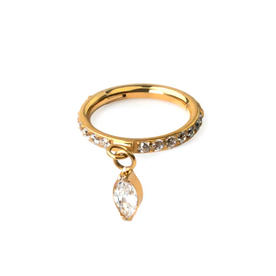 Titanium ring met scharnier gezet met steentjes en een marquise geslepen bedel