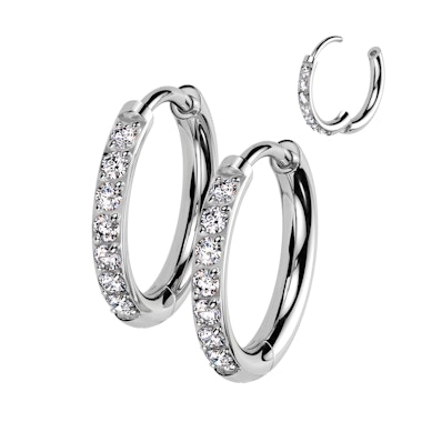 Tweetal titanium huggie ringen met steentjes