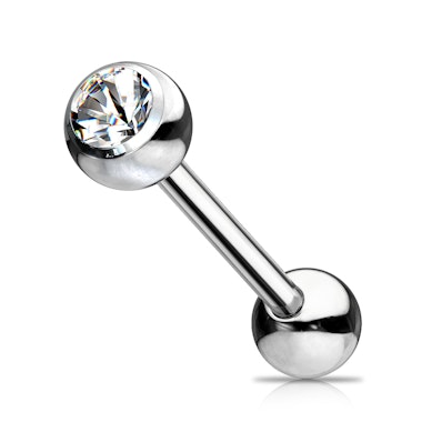 Tongpiercing uit titanium met een steentje