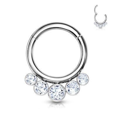Ring van titanium met scharnier en vijf steentjes