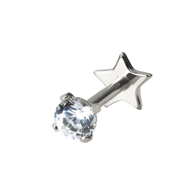 Dubbelzijdige schroefdraadloze titanium labret met ster flatback en steentje