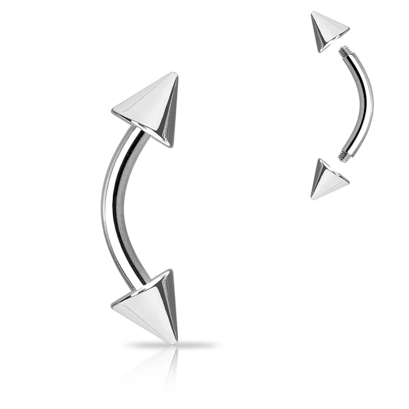 Gebogen piercingstaaf met spikes