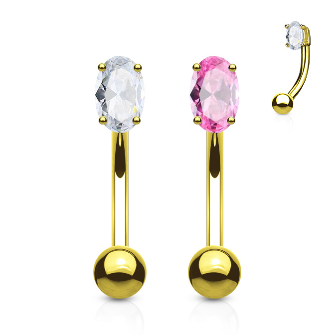 Gebogen staaf uit 14 karaats goud met een steentje