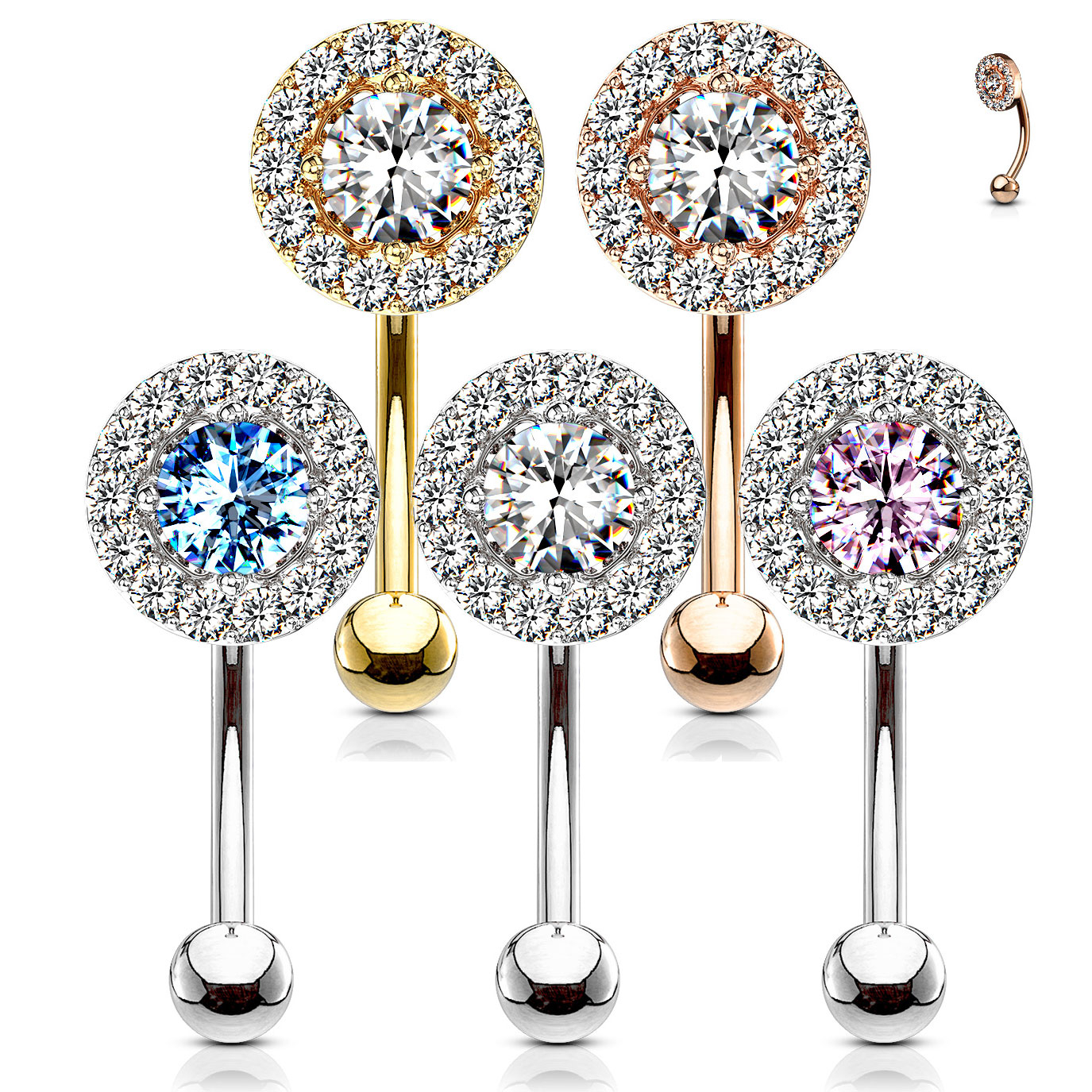 Gebogen staafje met centersteen in verschillende kleuren