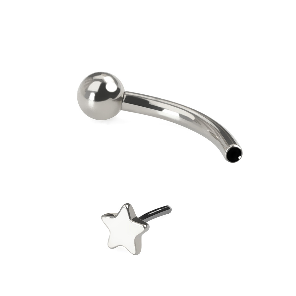 Gebogen titanium barbell met ster