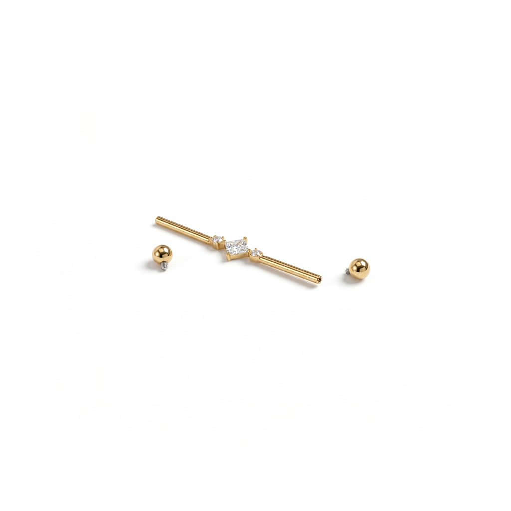 Titanium industrial barbell met vierkante centrale steen