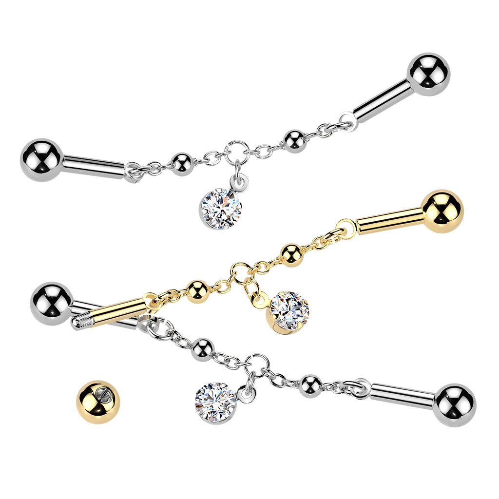Industrial barbell met ketting en hangend steentje