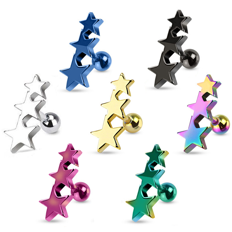 Piercingsieraad met drie sterren