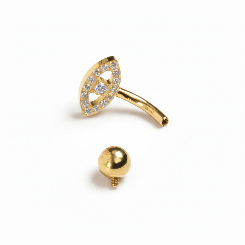 Titanium navelbarbell met evil eye
