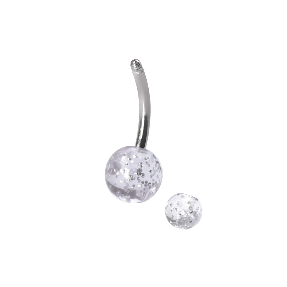 Navelpiercing uit titanium met glitterballetjes