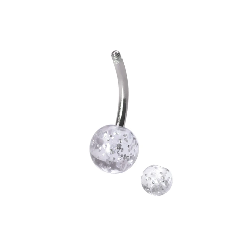 Navelpiercing uit titanium met glitterballetjes