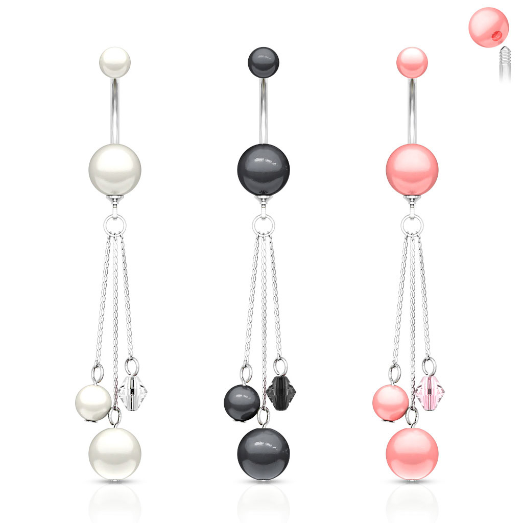 Navelring met acryl parelmoeren balletjes en hanger