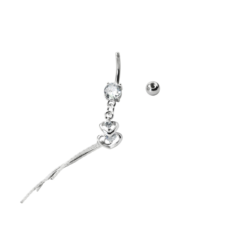 Navelpiercing met dubbele harthanger en steentjes