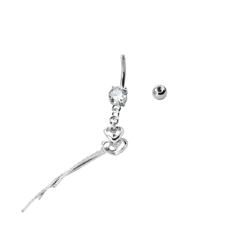 Navelpiercing met dubbele harthanger en steentjes