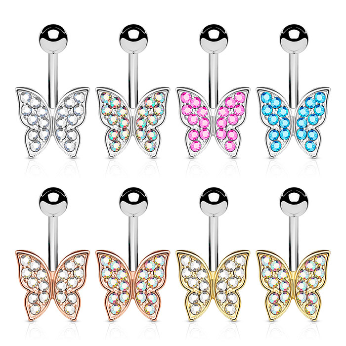 Navelpiercing met steenversierde vlinder