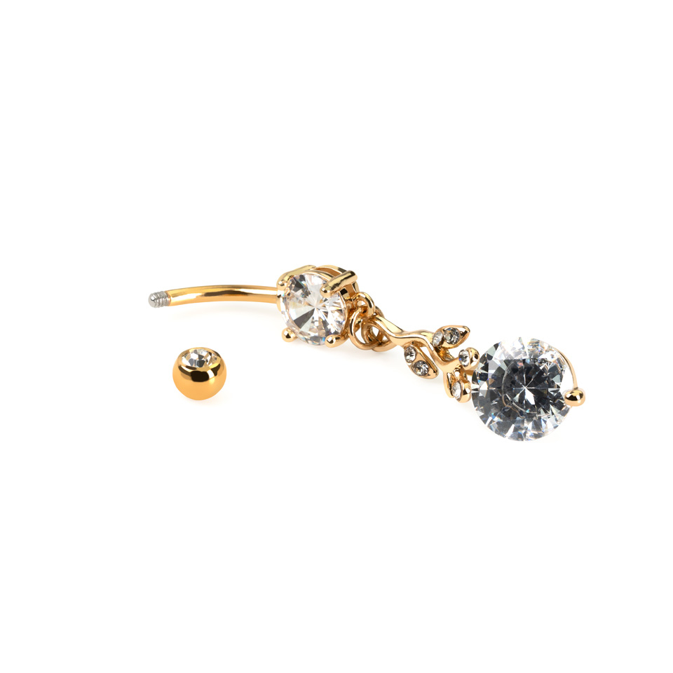 Navelpiercing met hangend takje en steentjes