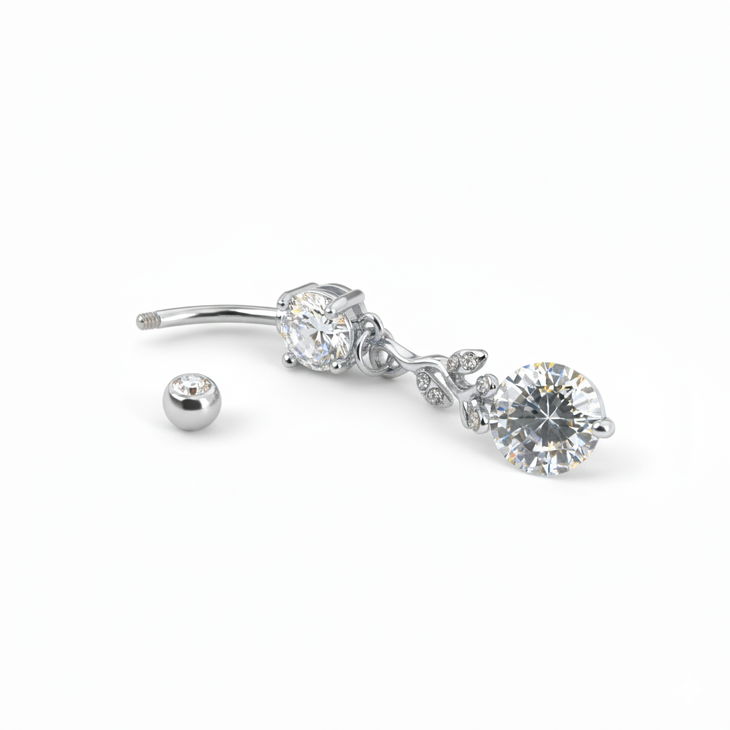 Navelpiercing met hangend takje en steentjes