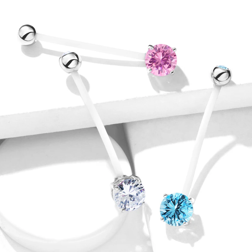 Navelpiercing voor zwangeren met twee steentjes in verschillende kleuren