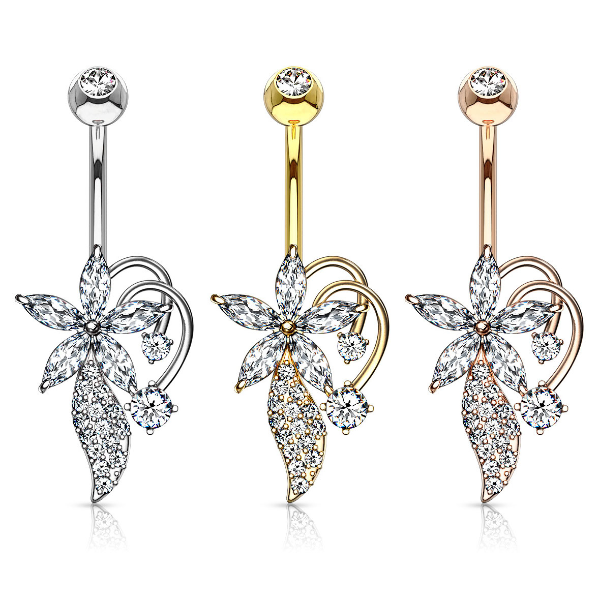 Navelpiercing met marquise steentjes en bloem