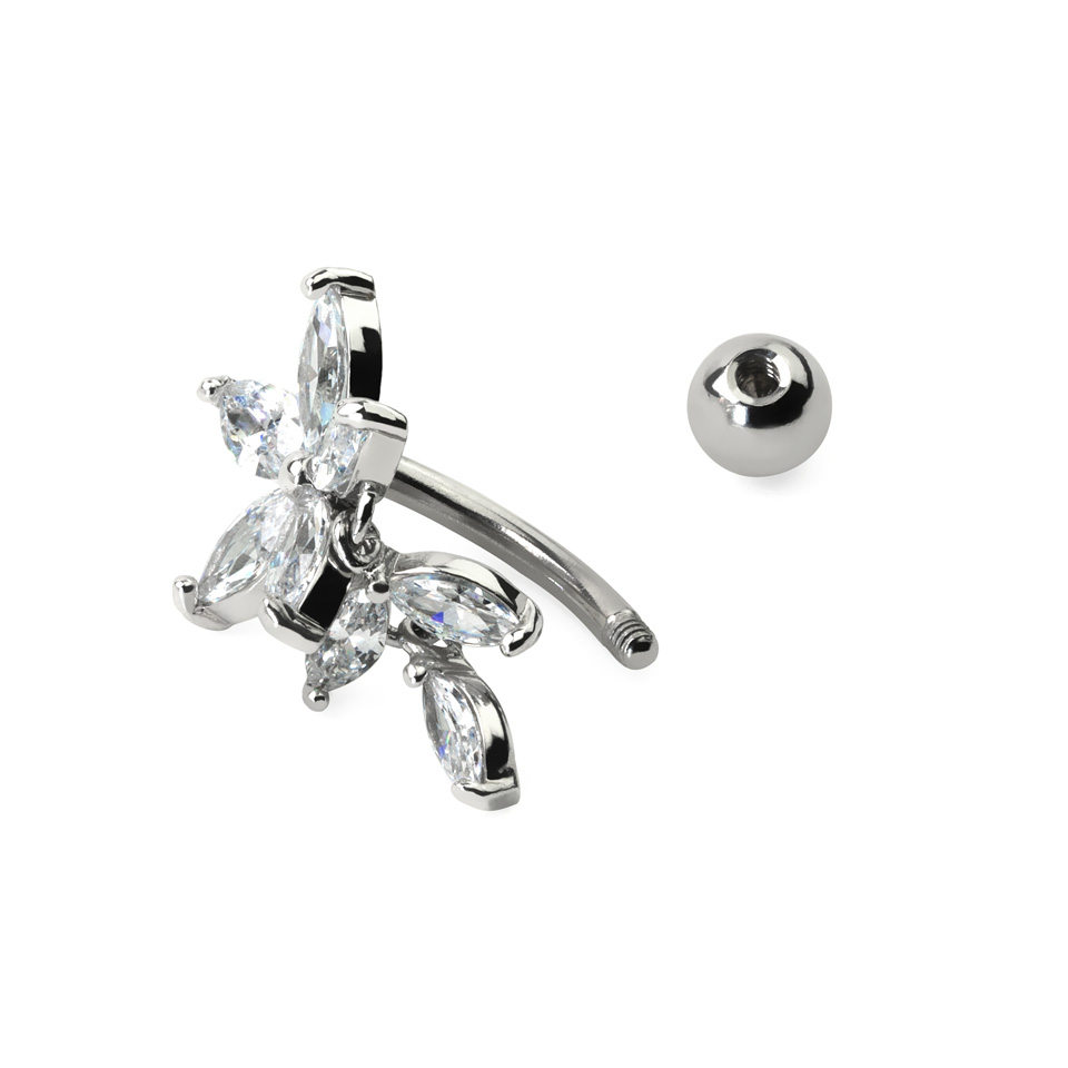 Omgekeerde navelpiercing met bloem van steen